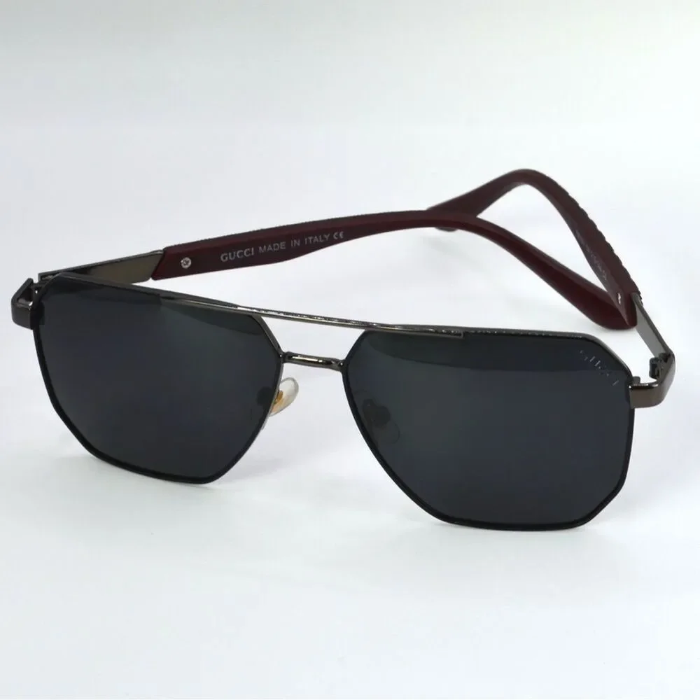 Gucci Men Aviator Sunglasses | Gunmetal/Black | Gray Lens | New | No Tags